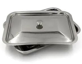 Лоток інструментальний з ручкою, з кришкою, 340 х 250 х 50 мм, нержавіюча сталь